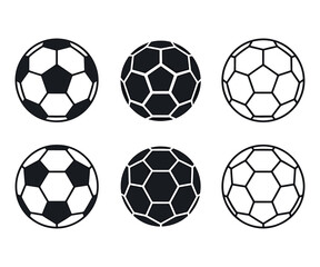 Soccer Ball Icon Set Vector, Black and White Football Symbols Collection Isolated