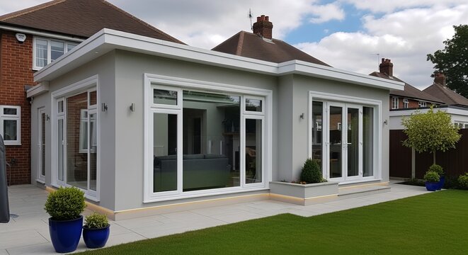Modern stylish house extension with elegant white accents in a contemporary uk setting