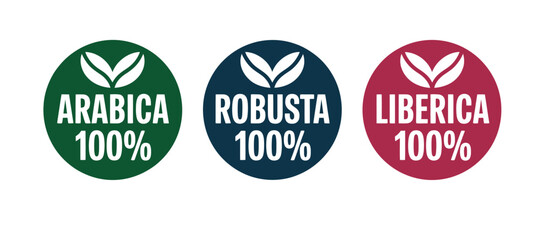 Obraz premium Coffee Bean Type Labels Arabica Robusta Liberica 100 Percent Badges