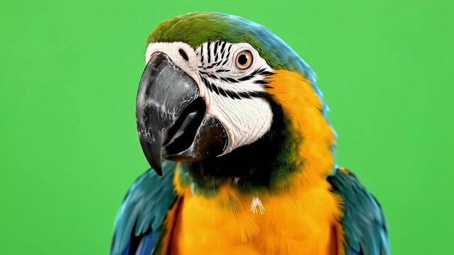 Colorful Macaw Parrot on Green Screen.