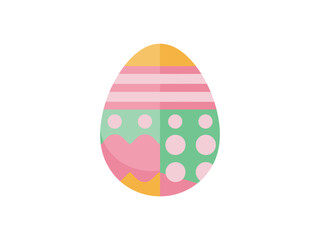 Colorful Easter Egg with Stripes and Polka Dots on White Background