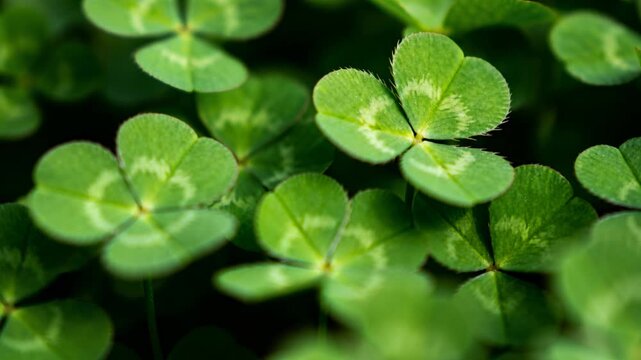 Adjusting focus, centered clover cluster revealing more leaves at ground to show lighter markings