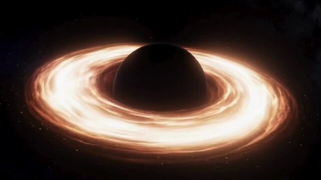 A mesmerizing black hole pulls in surrounding gas and dust, creating a luminous accretion disk in the vast darkness of space.