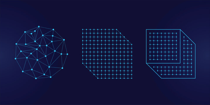 Blue geometric network nodes and digital grid technology elements