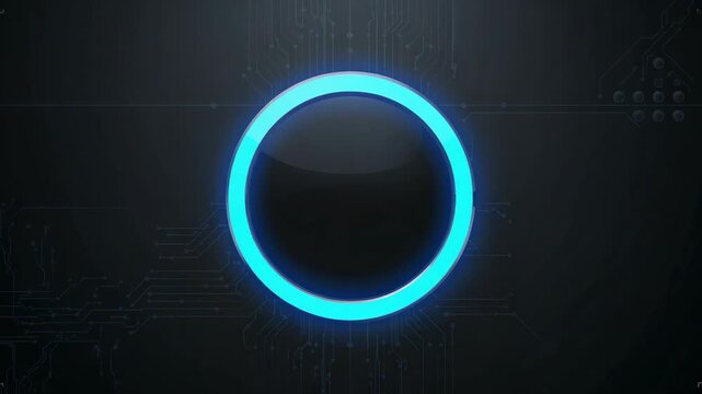 Animating central bezel on startup, forming cyan glow ring around black disk on dark tech panel