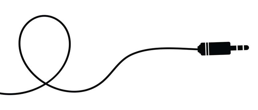 A vector illustration of a 3.5 mm stereo audio cable. Infinity Shaped Audio Cable with 3.5mm Jack Connectors &ndash; Minimal Black Line Art on White Background