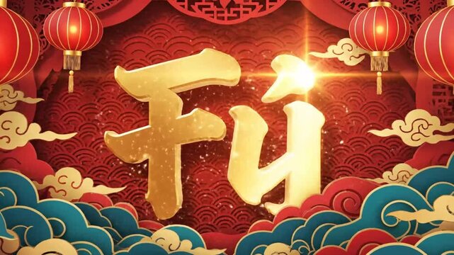 Festive Chinese New Year background with glowing characters