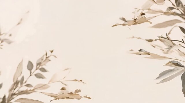 On start swaying botanic foliage drifting inward with leaf fragments on pale paper, framing center