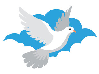 Obraz premium White Seagull Flying in Blue Sky with Clouds, Bird in Flight, Nature Scene