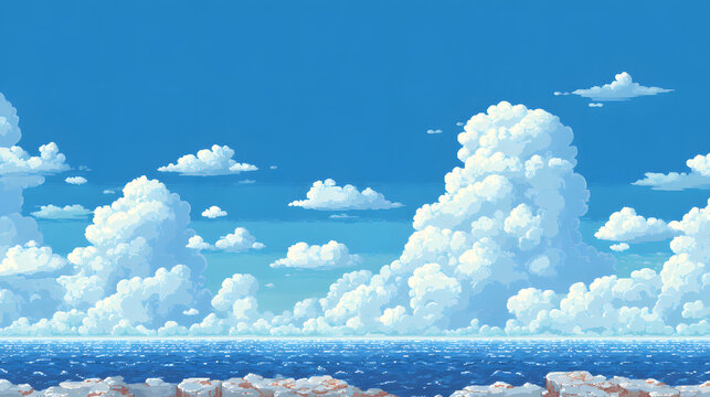 Serene pixel cloud sky tile seamless repeatable for endless runner mobile game horizons