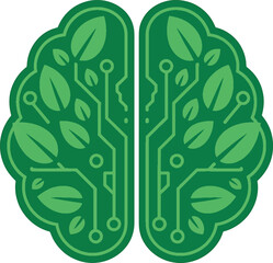 Green brain circuit icon with leaves
