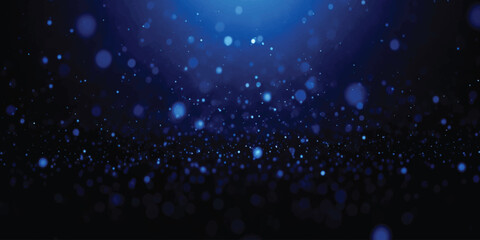 A dark blue abstract background with floating particles and bokeh light effects ©  creative  marlia