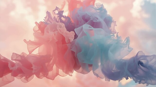 Drifting dye plumes emerging from tank edges, descending and merging into layered hues backlit