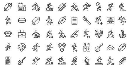 Naklejka premium Collection of diverse sports and activity icons on an isolated white background.