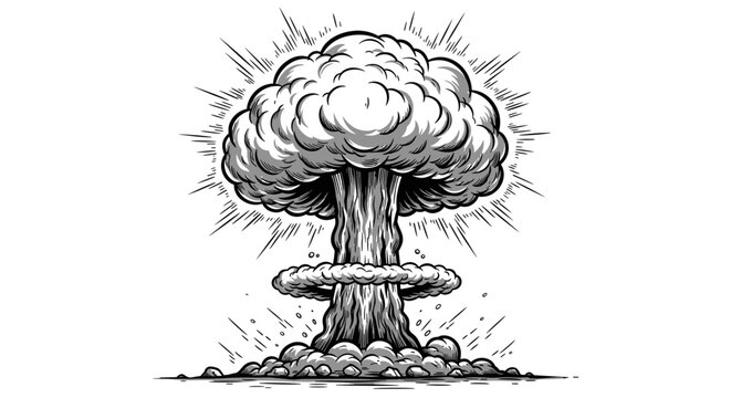 Atomic explosion mushroom cloud sketch vector illustration representing power energy and destruction effect