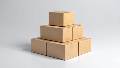 Obraz premium Pyramid Stack of Brown Cardboard Shipping Boxes Isolated on a Neutral Gray Background