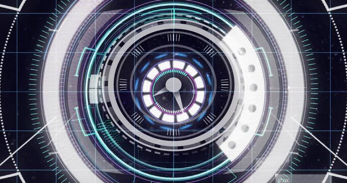 On startup HUD dial rotating, pulsing and sweeping arc, simplifying into clock indicating readiness