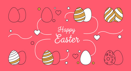 A collection of decorated Easter eggs with hearts and swirls in a minimalist vector style, perfect for holiday greetings © vadymstock