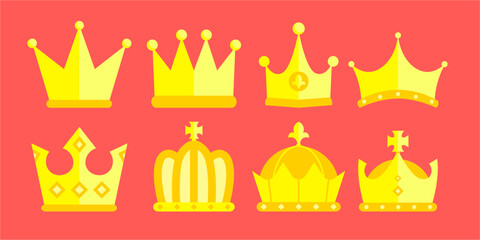 Flat Design Crown Collection for Royalty and Success Symbols
