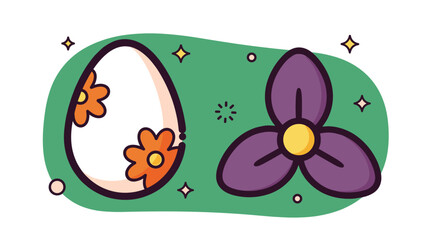 Fototapeta premium A colorful egg and flower illustration in modern vector style, perfect for spring and Easter-themed designs