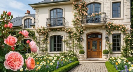 Fototapeta premium Luxury house with garden and flowers