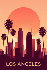 minimal los angeles skyline illustration in warm sunset gradient