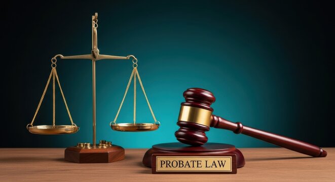 Symbolic representation of probate law with scales of justice and gavel
