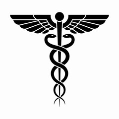 The caduceus symbol representing medicine and healthcare professions prominently displayed. isolated on white background, Vector, illustration