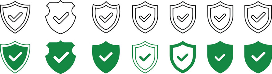 Shield icon set with checkmarks