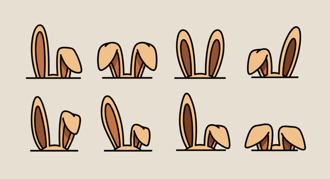 A collection of cute rabbit ears in playful cartoon style, ideal for children's illustrations or Easter-themed designs