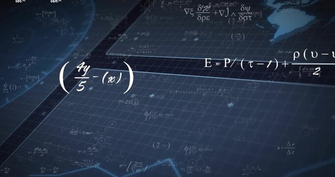 Data feed arriving, dark blue grid revealing math, molecules, view panning, visualizing science