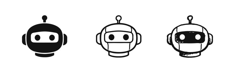 Obraz premium Robot Head Icon Set. Chatbot, Artificial Intelligence, and Robotic Assistant Vector Illustration.