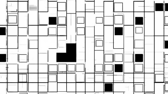 A clean, minimalist animation of black square outlines and solid blocks interacting on a white field. Its simple geometric aesthetic is perfect for corporate presentations or modern web design backgro