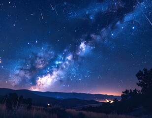 Fototapeta premium Milky Way Over Mountains - A Night Sky Spectacle.