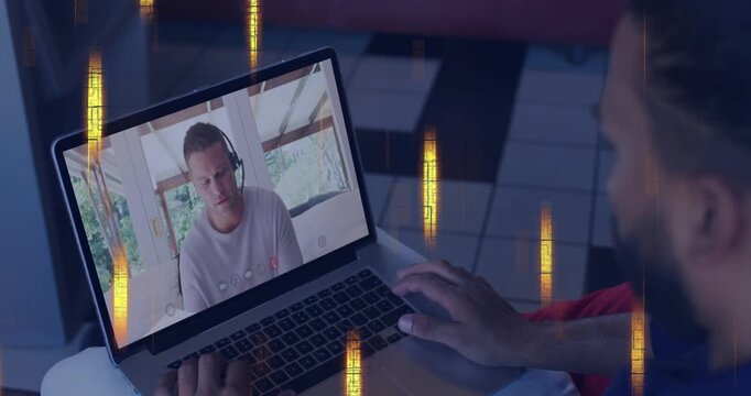 Biz user tapping pad starting UI change for control while peer gesturing, golden streak over laptop