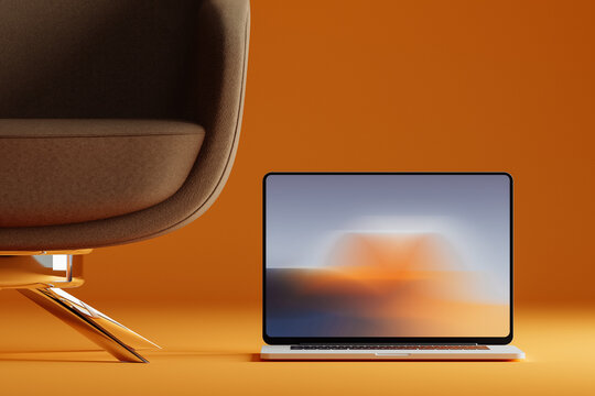 Sofa with laptop showcases modern minimalism in interior design