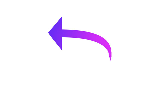 Minimalist curved return arrow vector element in purple color on white background