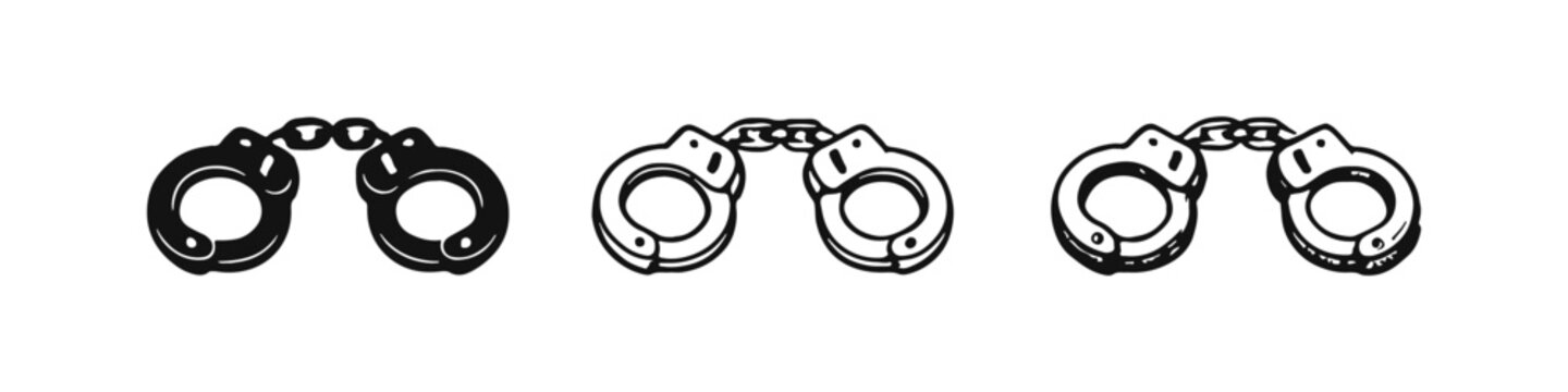Police Handcuffs Graphic Icon Set in Solid, Outline, and Hand-drawn Styles