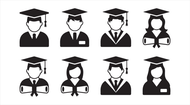 University and College Graduate Profile Icon Collection Isolated on White