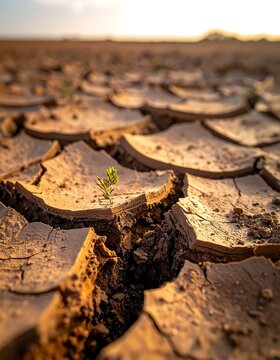 Resilience - A Tiny Plant Surviving in Cracked, Arid Land.