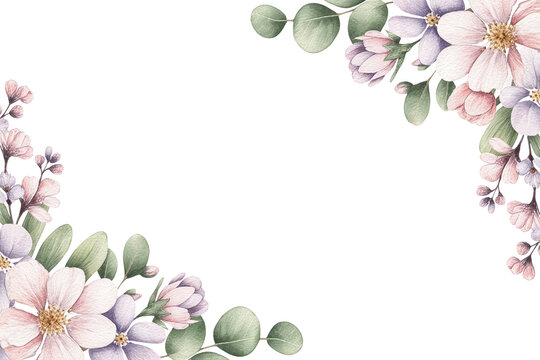 Spring Floral Corner Borders Watercolor Style Isolated on Transparent Background PNG