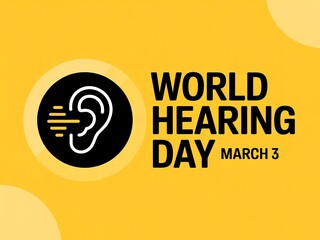 World hearing day awareness campaign logo on yellow background with ear icon