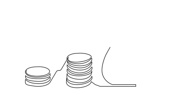 Line money one continuous finance art graph financial icon coin single. Growth one line money chart sketch cash concept hand investment business arrow vector drawing bank doodle background lineart bag