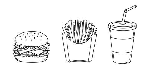 Fast food meal consisting of burger fries and drink  a tasty combination for lunch or dinner