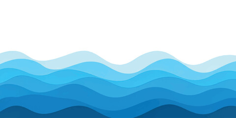 Fototapeta premium Abstract vector illustration of ocean waves in varying shades of blue against a white background.