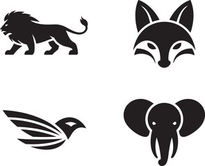 Fototapeta premium Lion fox elephant bird animal icons walking lion face bird wings and elephant head symbol