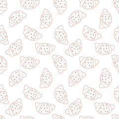 croissant seamless pattern in lineart style on white background