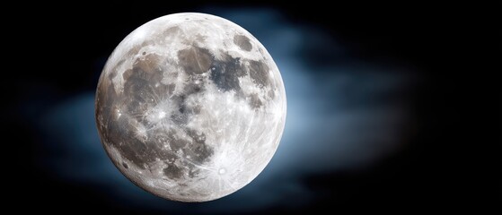 Obraz premium Full moon shining bright in a blue night sky surrounded by clouds captured in high resolution with sharp details and clear focus
