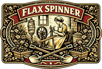 Flax Spinner Vintage Textile Craft Badge EPS