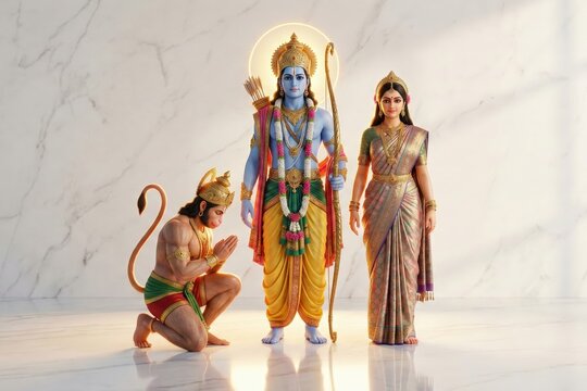 Ram Darbar Marble Minimal Backlit Glow. Premium Devotional Illustration.